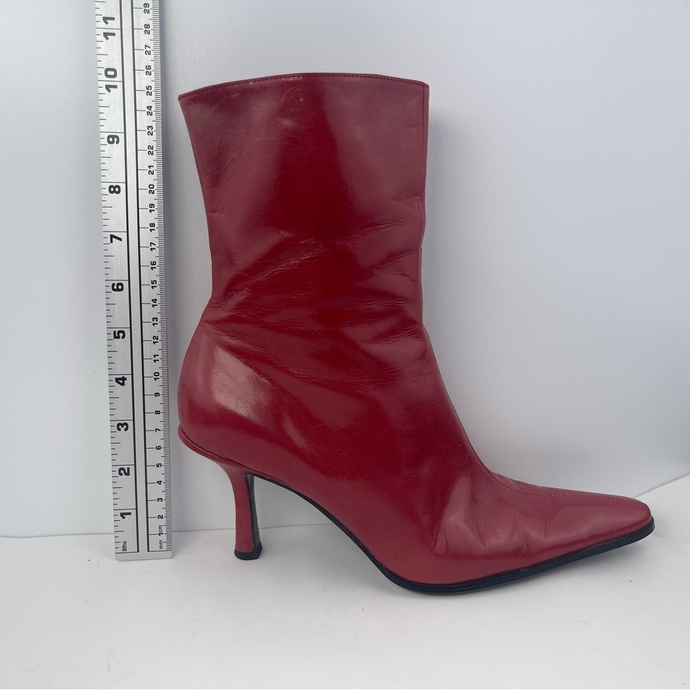 Nine West Red Leather Pointed Toe Stiletto Heel Ankle Boots Y2K Size 7.5 M - Picture 7 of 7